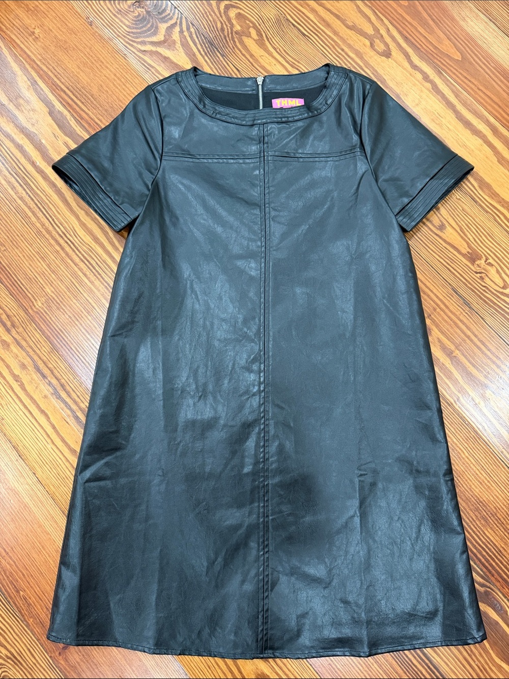 THML Black Faux Leather Short Sleeve dress